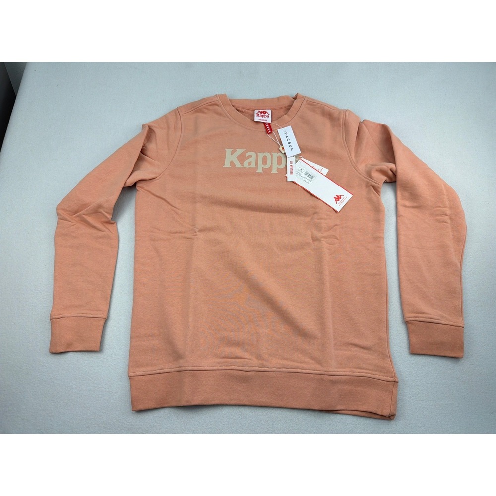 Kappa Mens Regular Fit Crewneck Sweatshirt Pink Coral Logo 32173EW Medium NEW